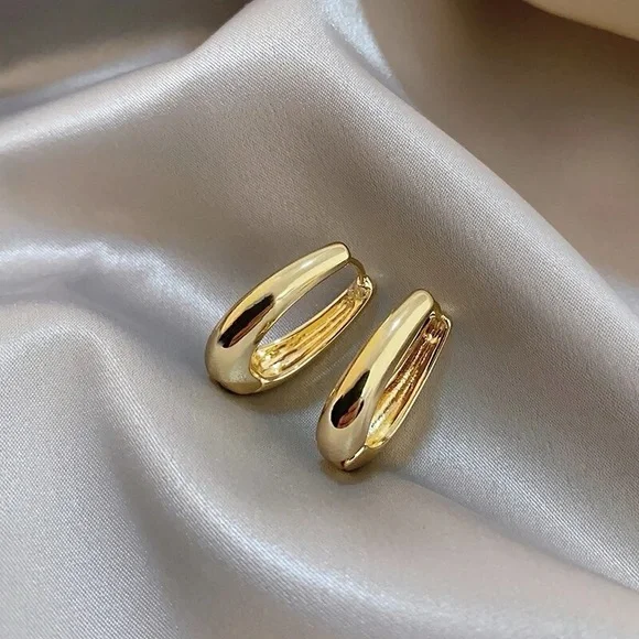Trendy Oval Geometric Earrings in Gold & Silver Color - Picture 2 of 9